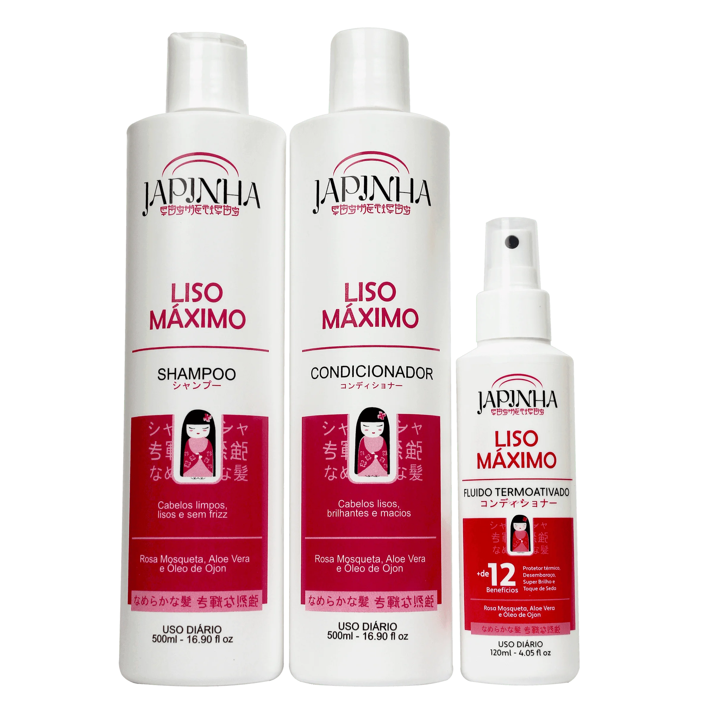 Kit Japinha Liso Máximo | Shampoo + Condicionador - Spray Protetor Térmico 12 em 1 Capilar