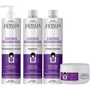 Kit Ativador + Shampoo e Condicionador + Máscara 300G – Cachos Poderosos – Japinha Cosméticos